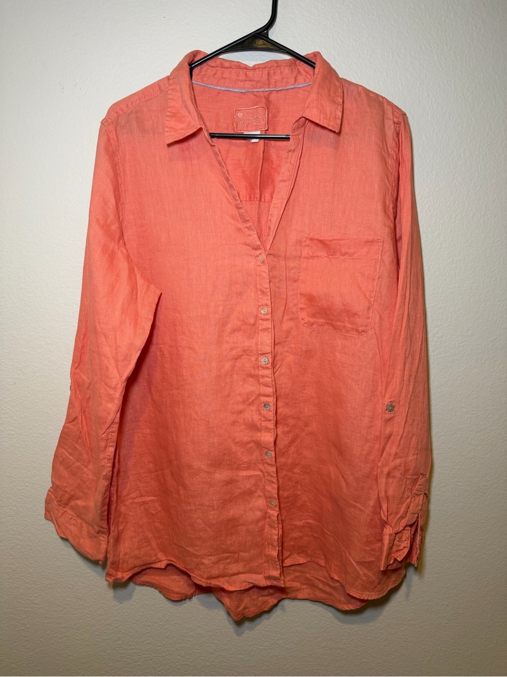 Sigrid Olsen XL 100% Linen Coral Button-Down Coastal Summer Shirt